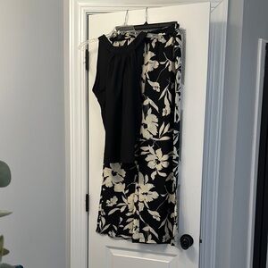 Black and White Floral Sleeveless Top and Pants Set